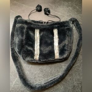 SPY-C | Black Faux Fur Bag/Purse with Silver Sequin And Pompom trim